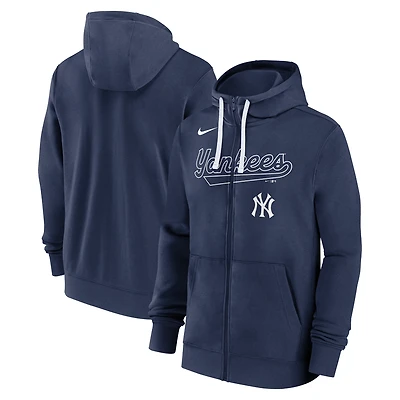 Sweat à capuche entièrement zippé Nike Navy New York Yankees Knockout Script pour homme