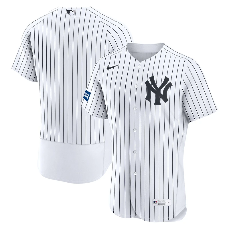 Maillot authentique domicile Nike Yankees de New York blanc pour homme, avec écusson du sponsor