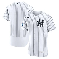 Maillot authentique domicile Nike Yankees de New York blanc pour homme, avec écusson du sponsor