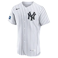 Maillot authentique domicile Nike Yankees de New York blanc pour homme, avec écusson du sponsor