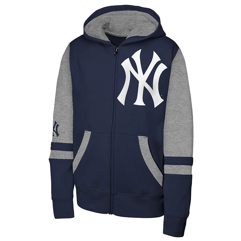Sweat à capuche zippé bleu marine blocs de couleur Stadium des Yankees New York pour homme