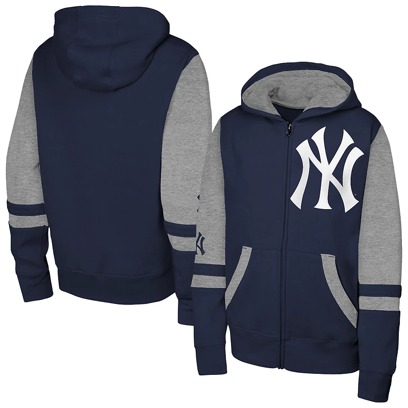 Sweat à capuche zippé bleu marine blocs de couleur Stadium des Yankees New York pour homme