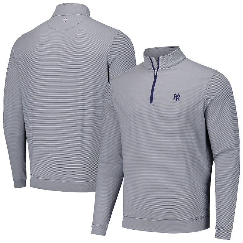 Men's Peter Millar Navy New York Yankees Perth Sugar Stripe Performance Quarter-Zip Top