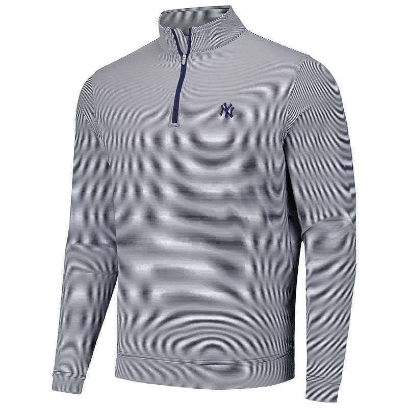 Men's Peter Millar Navy New York Yankees Perth Sugar Stripe Performance Quarter-Zip Top
