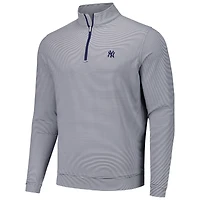 Men's Peter Millar Navy New York Yankees Perth Sugar Stripe Performance Quarter-Zip Top