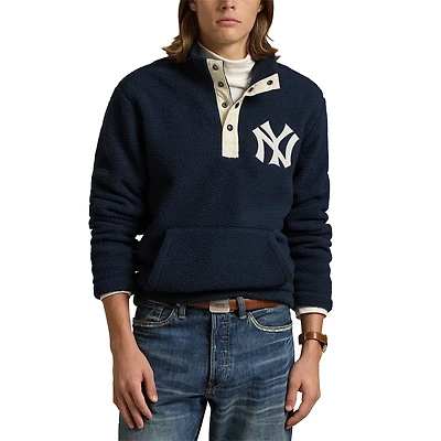Pull en polaire vintage à boutons-pression Polo Ralph Lauren bleu marine New York Yankees pour homme