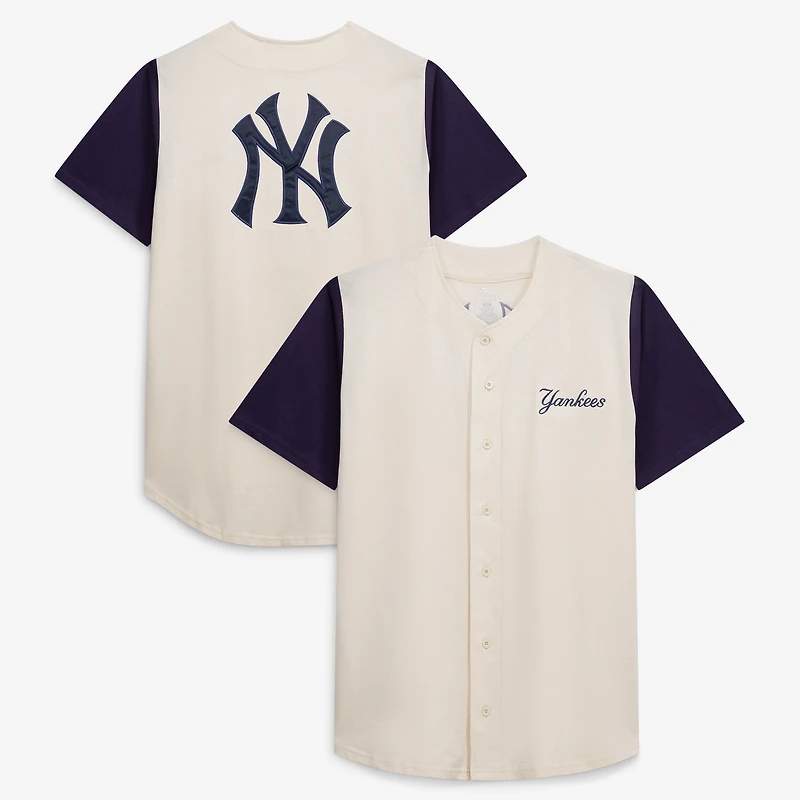 Maillot à boutons pour homme, couleur crème, des Yankees de New York, grandes tailles