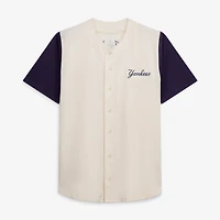 Maillot à boutons pour homme, couleur crème, des Yankees de New York, grandes tailles