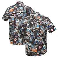 Chemise boutonnée tri-mélange noire Reyn Spooner pour hommes des Yankees De New York Día Los Muertos
