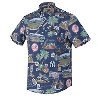 Chemise hawaïenne à boutons Reyn Spooner bleu marine New York Yankees pour homme, grandes tailles, performance scénique, mélange de trois matières, style Aloha.