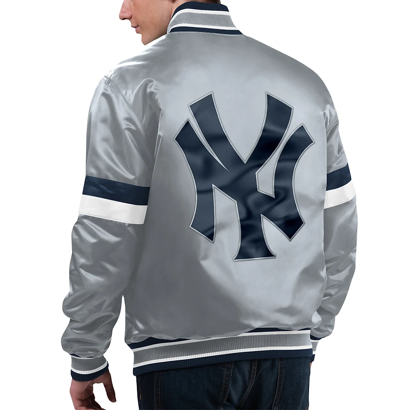 Veste universitaire à bouton-pression en satin pour hommes Starter Grey New York Yankees Home Game