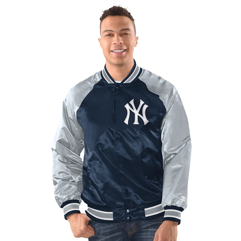 Veste universitaire raglan Starter pour homme, bleu marine/gris, New York Yankees.
