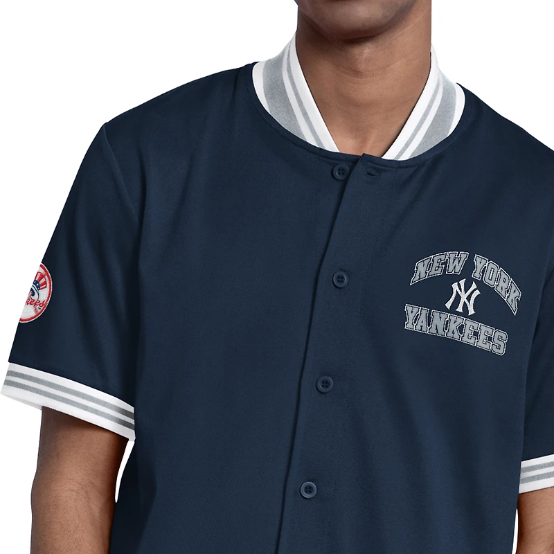 Veste à manches courtes boutonnée Starter bleu marine pour homme, New York Yankees