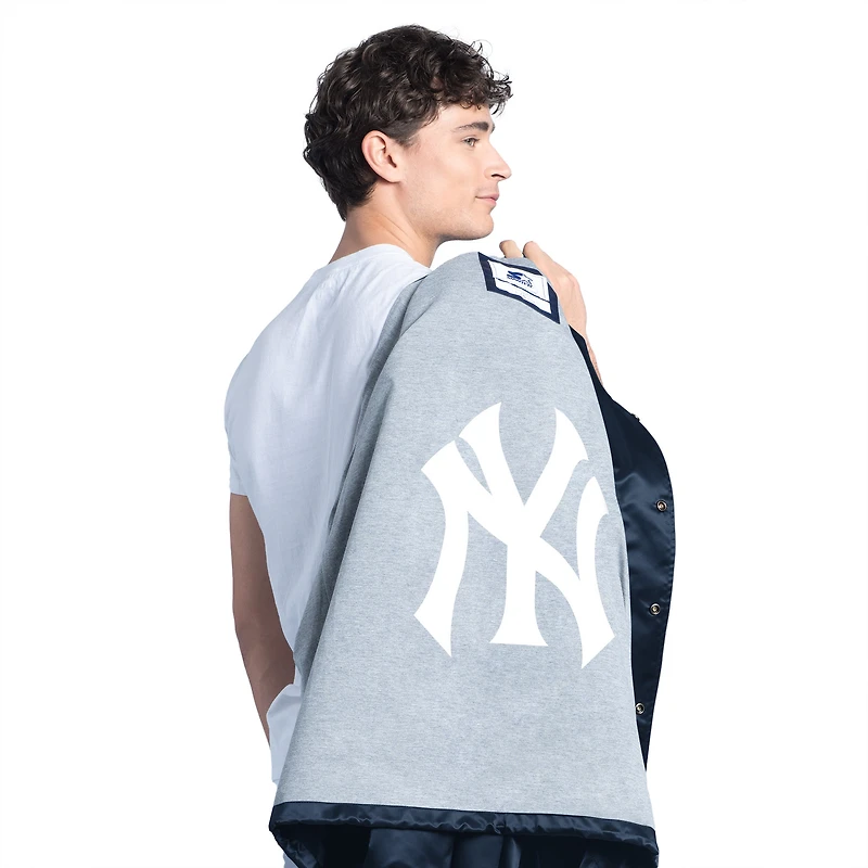 Men's Starter Navy New York Yankees Cooperstown Collection Point Man Full-Snap Coaches Jacket
