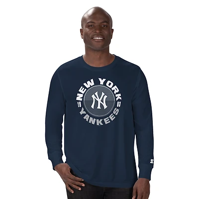 T-shirt à manches longues bleu marine pour homme, motif mi-temps des Yankees de New York