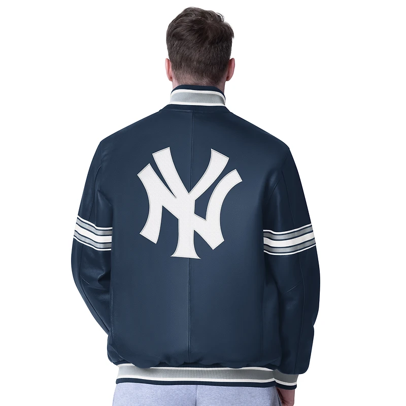 Veste en cuir bleu marine Starter pour homme des Yankees de New York