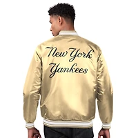 Veste universitaire en satin à boutons-pression Starter Tan des Yankees de New York pour homme