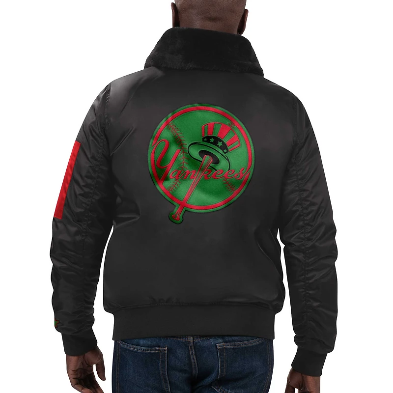 Veste Starter x Ty Mopkins pour homme Noir Mois de l'histoire des New York Yankees Satin Full-Zip Jacket