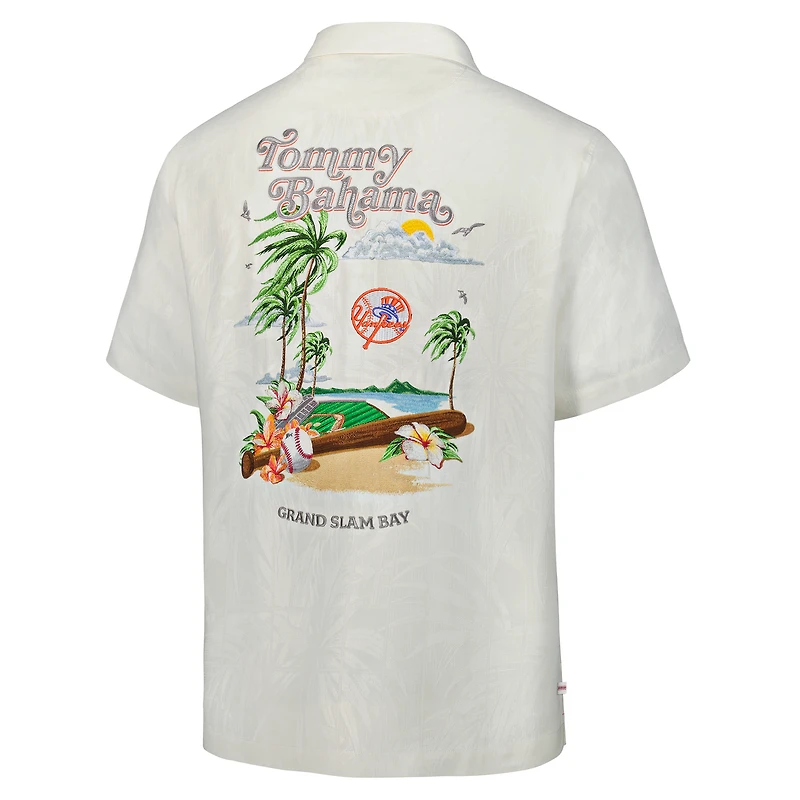 Men's Tommy Bahama Cream New York Yankees Cooperstown Collection Grand Slam Bay Camp Button-Up Silk Shirt