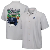 Men's Tommy Bahama Gray New York Yankees Hit and Run Silk Camp Button-Up Shirt