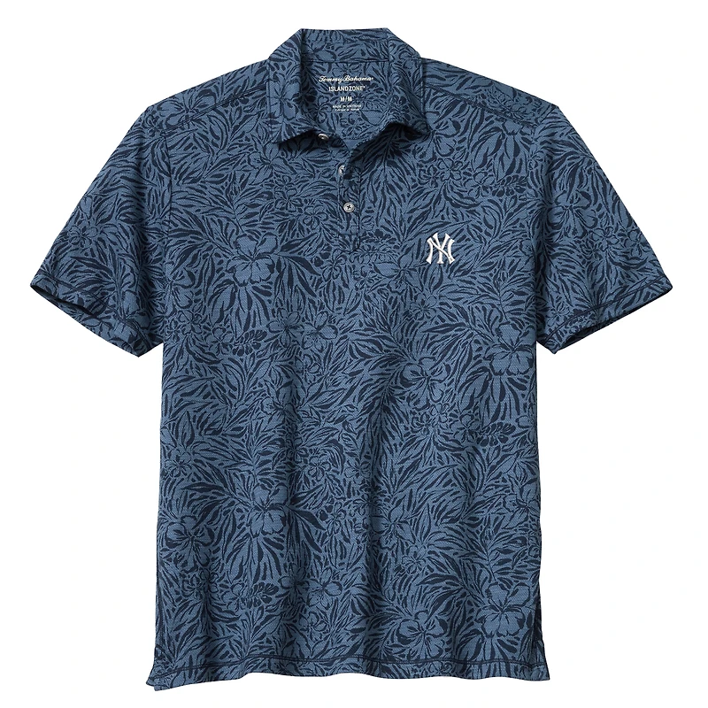 Polo Tommy Bahama IslandZone bleu marine pour homme, New York Yankees, motif hibiscus sauvage, mélange de trois tissus