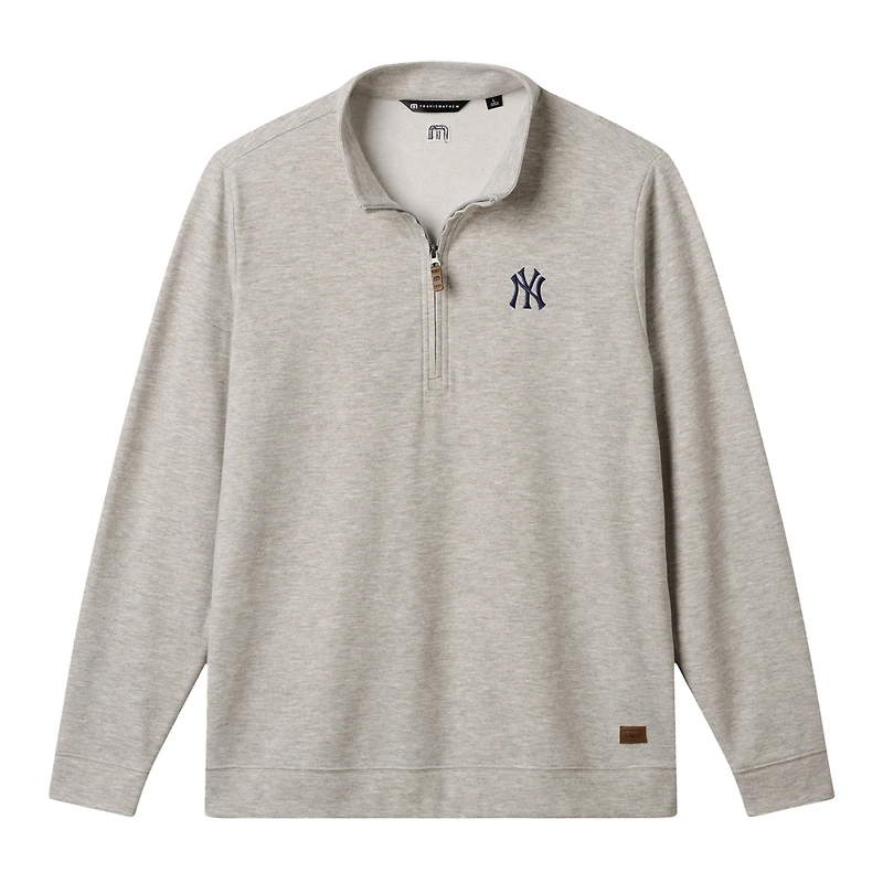 Men's TravisMathew Heather Gray New York Yankees Cloud Home Game Quarter-Zip Tri-Blend Pullover