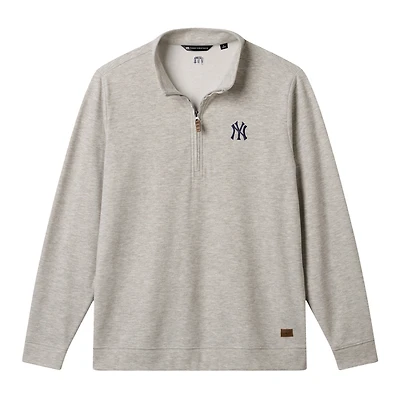 Men's TravisMathew  Heather Gray New York Yankees Cloud Home Game Quarter-Zip Tri-Blend Pullover