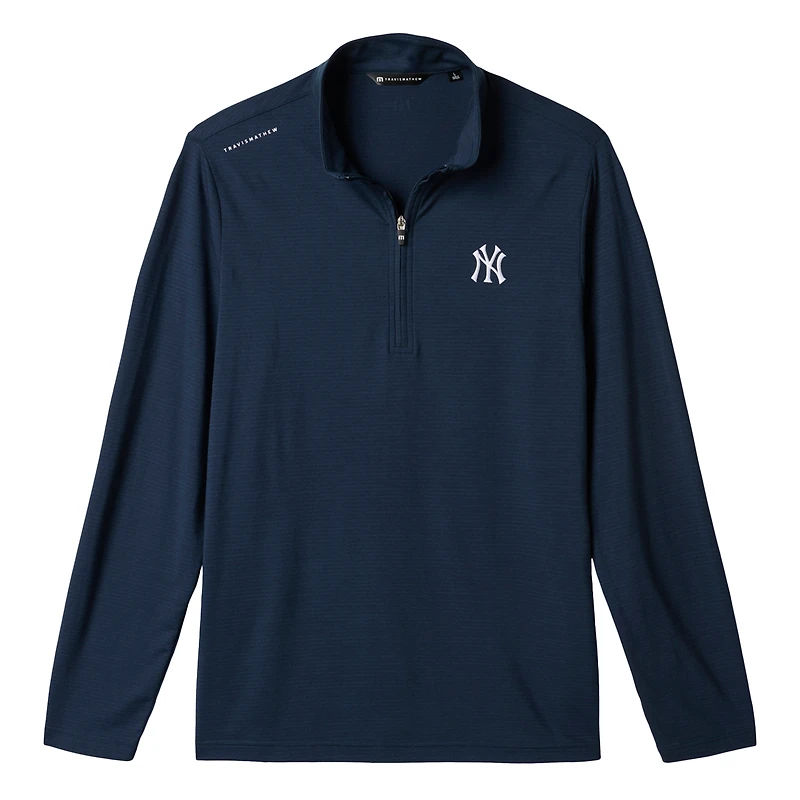 Men's TravisMathew Heather Navy New York Yankees Bullpen Quarter-Zip Pullover