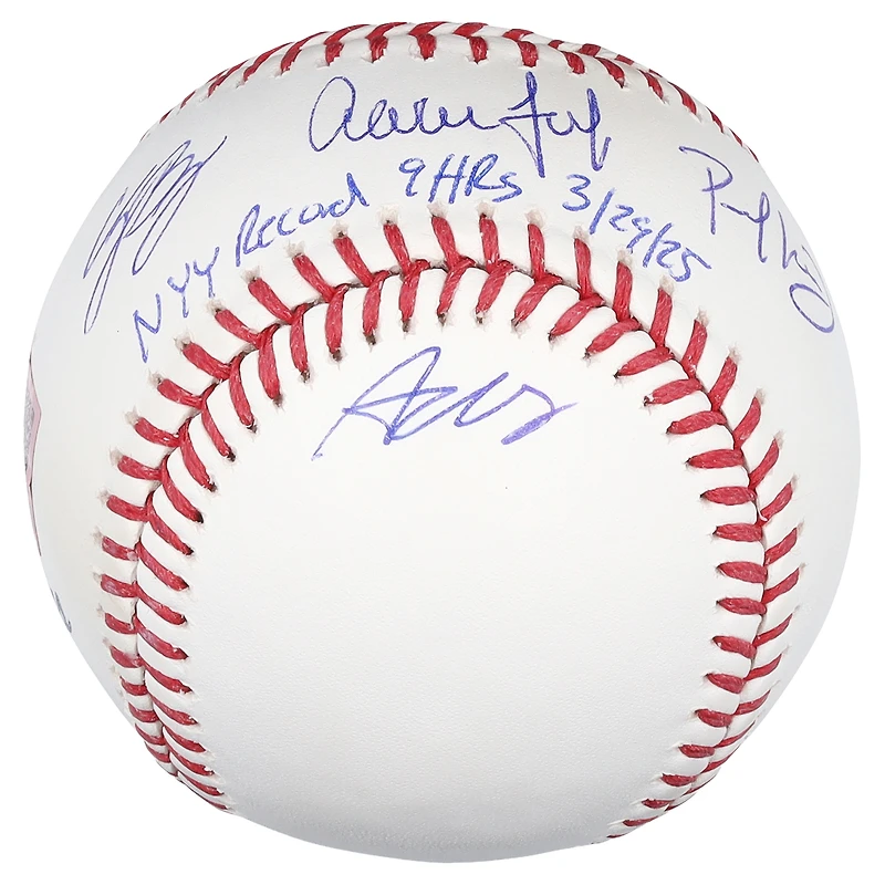 Balle de baseball autographiée des Yankees de New York avec 5 signatures et inscription « Record des Yankees : 9 coups de circuit le 29/03/2025 » - Édition limitée à 25 exemplaires