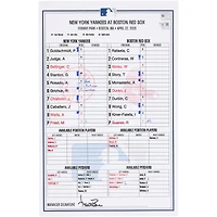 Feuille de composition utilisée par les Yankees de New York lors du match contre les Red Sox de Boston le 22 avril 2026