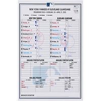 Carte de composition des Yankees de New York lors du match contre les Guardians de Cleveland
