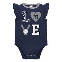 Newborn & Infant Navy/Heather Gray New York Yankees Three-Piece Love of Baseball Bib Bodysuit Booties Set