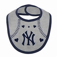 Ensemble trois pièces pour nouveau-né et bébé bleu marine/gris chiné New York Yankees Love of Baseball Bib Body & Booties