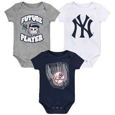 Nouveau-né et bébé Bleu marine/Blanc/Gris chiné New York Yankees Minor League Player - Ensemble de trois bodys