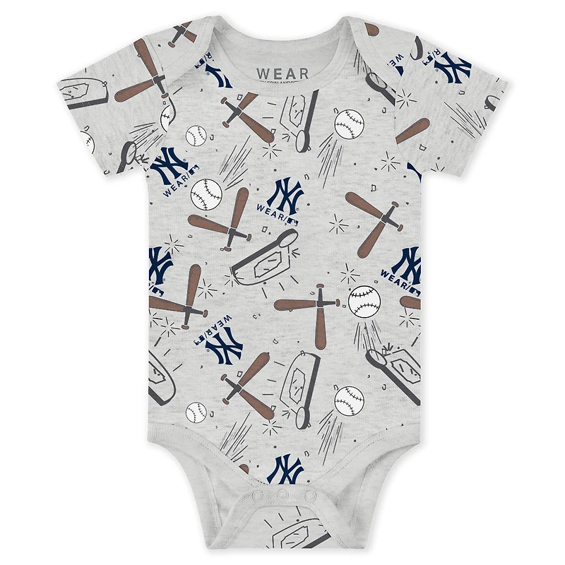 Newborn & Infant WEAR by Erin Andrews Heather Gray/White/Navy New York Yankees Three-Piece Turn Me Around Bodysuits Pants Set