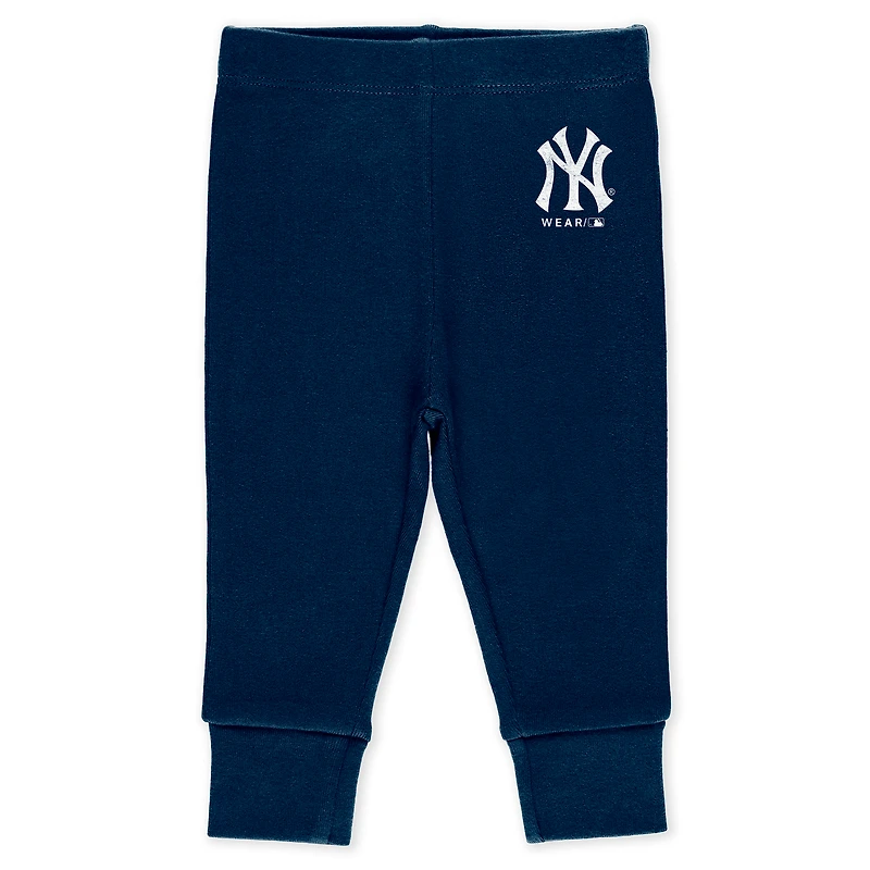 Newborn & Infant WEAR by Erin Andrews Heather Gray/White/Navy New York Yankees Three-Piece Turn Me Around Bodysuits Pants Set