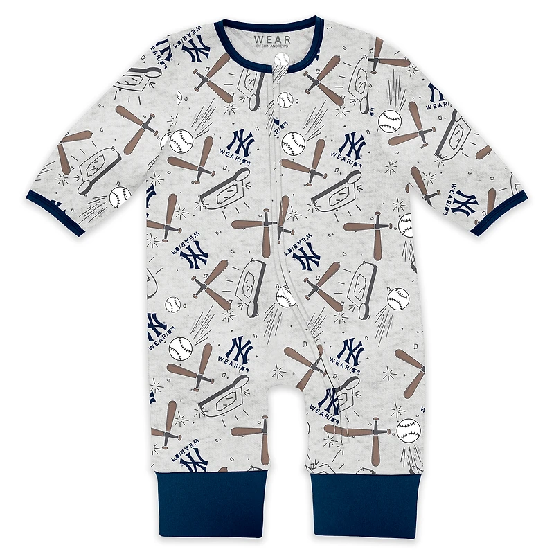Vêtements pour nouveau-nés et nourrissons par Erin Andrews Heather Gray New York Yankees Sleep and Play Ensemble pyjama bavoir à fermeture éclair intégrale