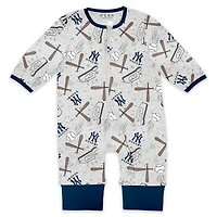 Vêtements pour nouveau-nés et nourrissons par Erin Andrews Heather Gray New York Yankees Sleep and Play Ensemble pyjama bavoir à fermeture éclair intégrale