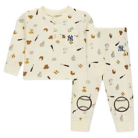 Newborn WEAR by Erin Andrews Cream New York Yankees Two-Piece Waffle-Knit Sleep Set