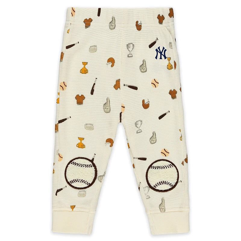 Newborn WEAR by Erin Andrews Cream New York Yankees Two-Piece Waffle-Knit Sleep Set