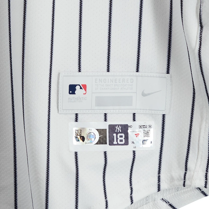 Oswald Peraza New York Yankees Game-Used #42 White Nike Pinstripe Jersey vs. Kansas City Royals on April 15, 2025 - Jackie Robinson Day