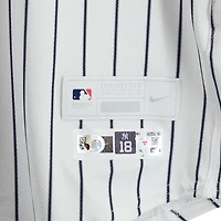 Oswald Peraza New York Yankees Game-Used #42 White Nike Pinstripe Jersey vs. Kansas City Royals on April 15, 2025 - Jackie Robinson Day