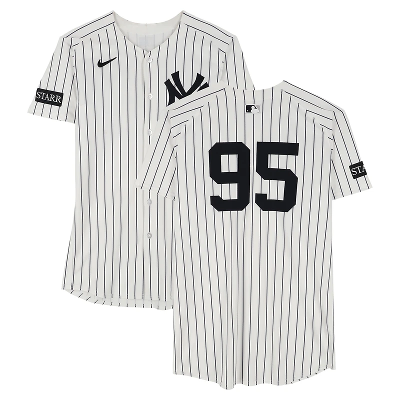 Maillot Nike blanc à rayures fines Oswaldo Cabrera des Yankees de New York, numéro 95, utilisé lors du match contre les Brewers de Milwaukee, le 27 mars 2025 - Jour d'ouverture