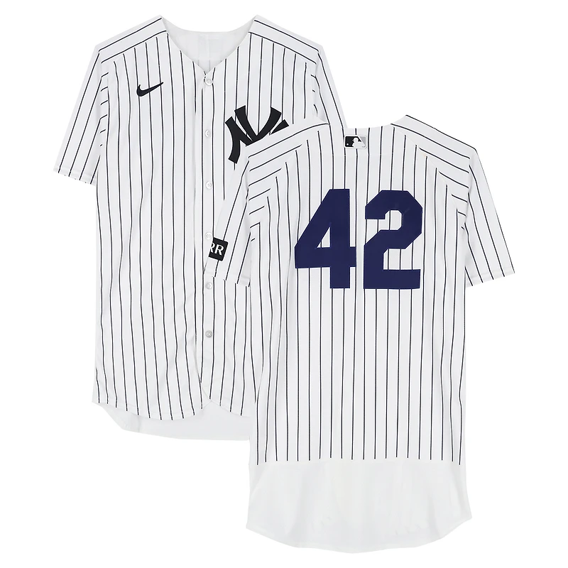 Paul Blackburn New York Yankees Player-Worn #42 White Pinstripe Jersey vs. Los Angeles Angels on April 15, 2026 - Jackie Robinson Day