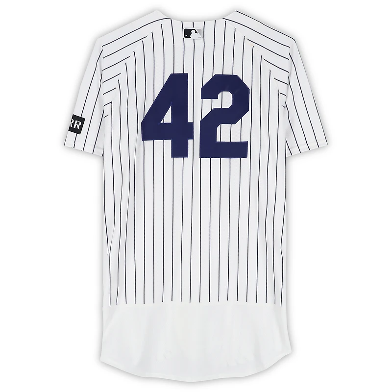 Paul Blackburn New York Yankees Player-Worn #42 White Pinstripe Jersey vs. Los Angeles Angels on April 15, 2026 - Jackie Robinson Day