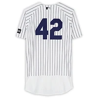 Paul Blackburn New York Yankees Player-Worn #42 White Pinstripe Jersey vs. Los Angeles Angels on April 15, 2026 - Jackie Robinson Day