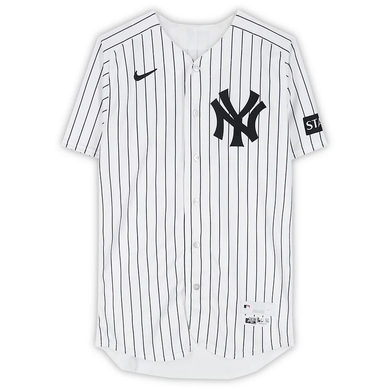 Paul Blackburn New York Yankees Player-Worn #42 White Pinstripe Jersey vs. Los Angeles Angels on April 15, 2026 - Jackie Robinson Day