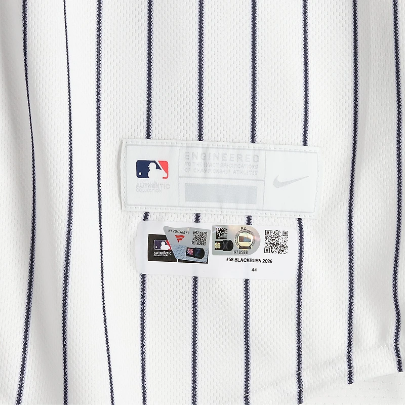 Paul Blackburn New York Yankees Player-Worn #42 White Pinstripe Jersey vs. Los Angeles Angels on April 15, 2026 - Jackie Robinson Day