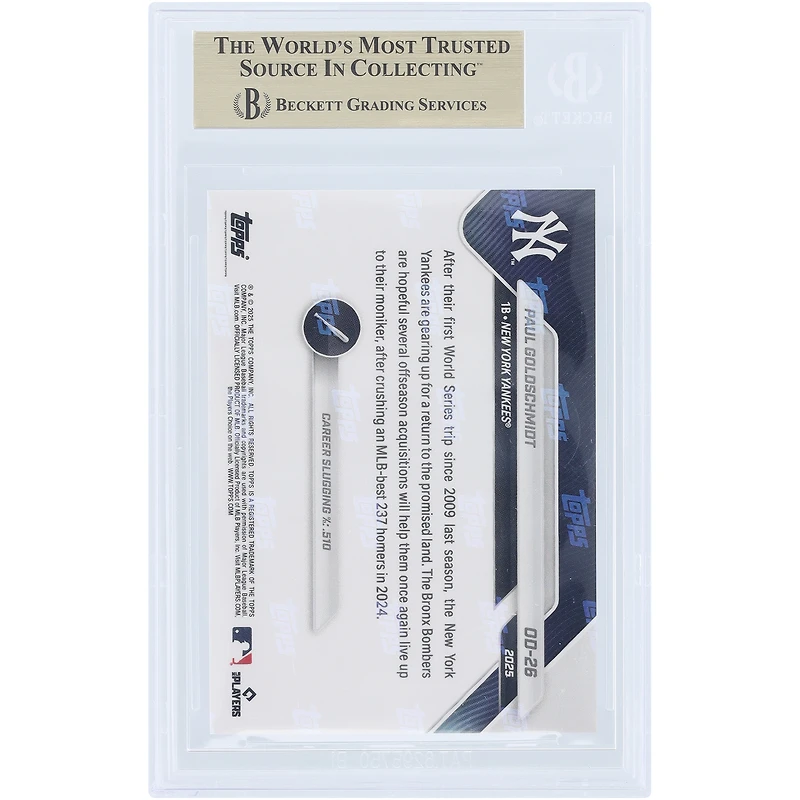 Paul Goldschmidt New York Yankees 2025 Topps Now Road to Opening Day #OD-26 BGS Authenticated 10 Card - 9.5,10,10,10 Subgrades