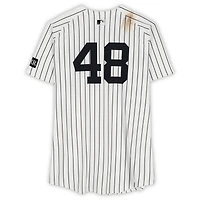 Maillot Nike blanc à rayures fines Paul Goldschmidt des Yankees de New York, numéro 48, utilisé lors du match contre les Rays de Tampa Bay le 31 juillet 2025